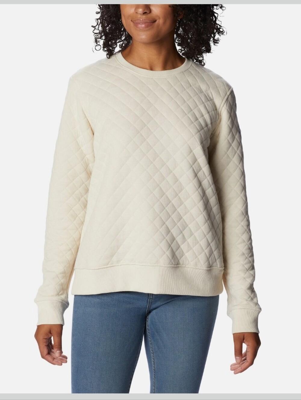Columbia Women's Lodge Quilted Crewneck Sweatshirt in Ivory, XL